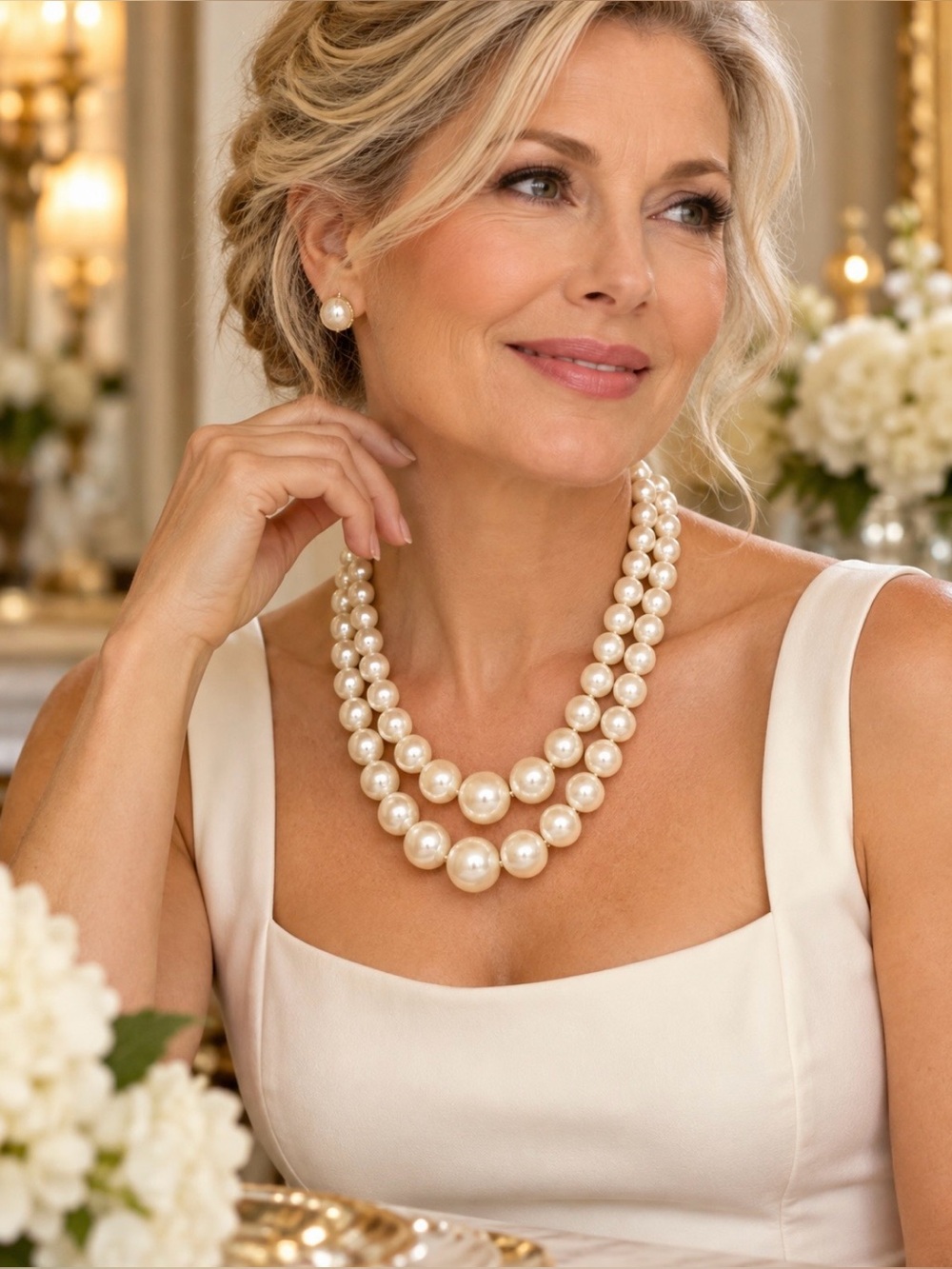 Vintage 2 strand faux pearl bead necklace